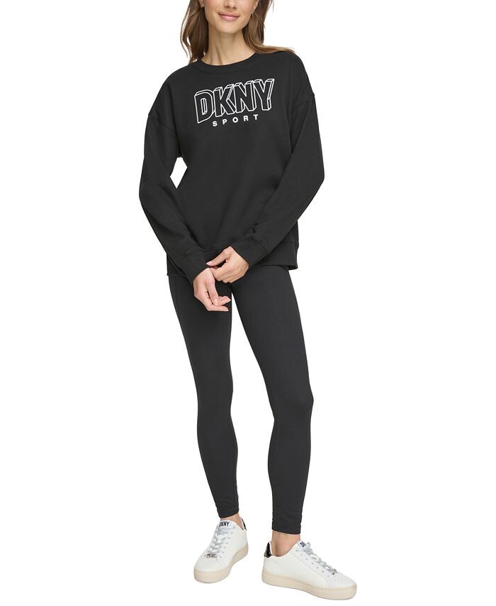

Женский пуловер с круглым вырезом и флокированным логотипом DKNY, черный