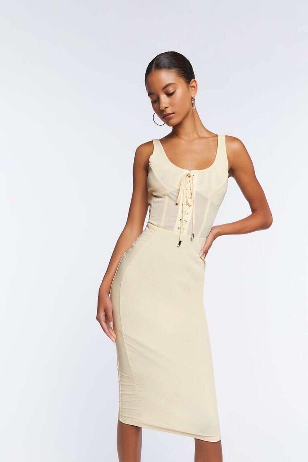 

Платье миди с сетчатым корсетом Forever 21, кремовый