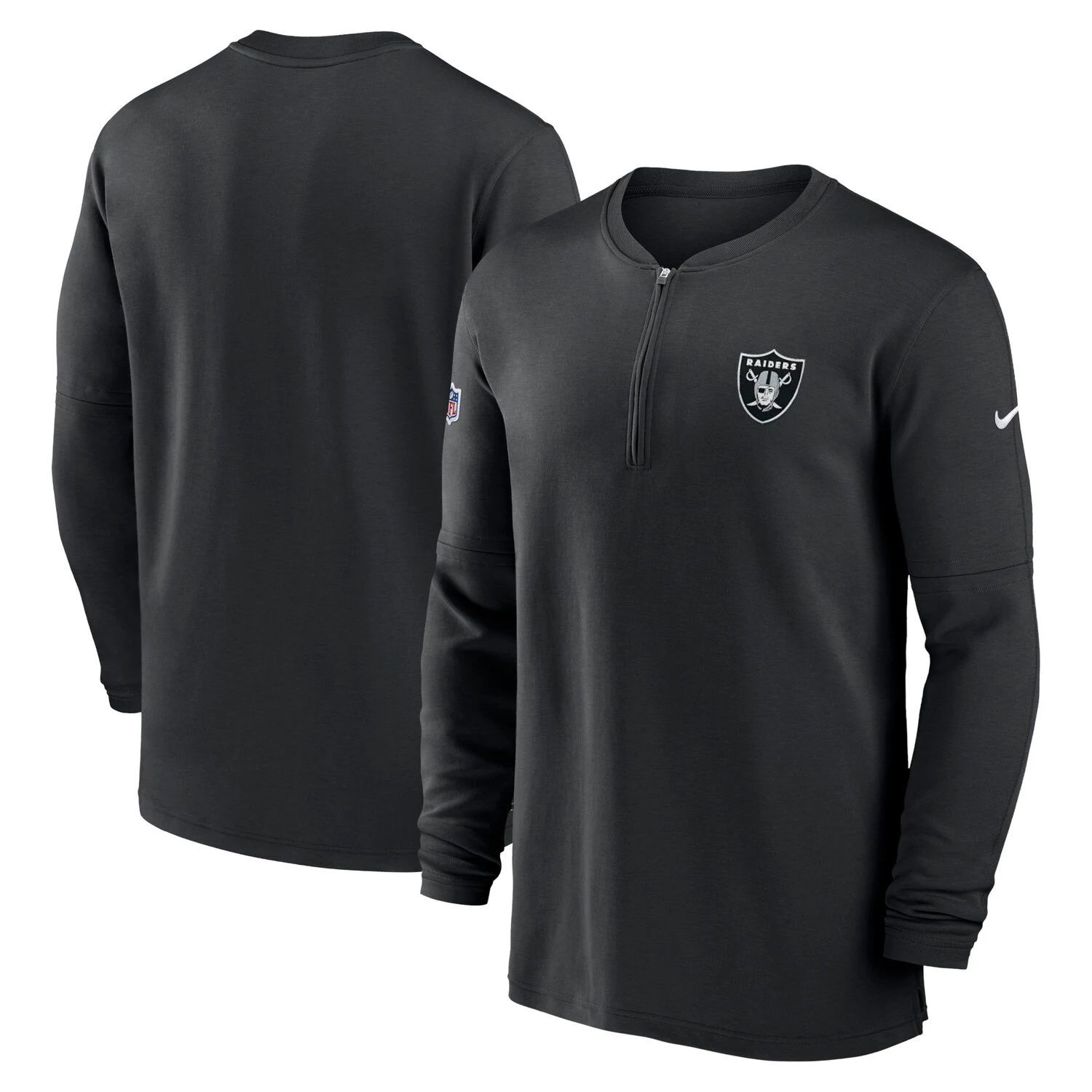 Мужская черная футболка Las Vegas Raiders 2023 Sideline Performance с молнией четверть рукава и длинными рукавами Nike мужская черная куртка с капюшоном и молнией четверть с короткими рукавами las vegas raiders sideline coach nike