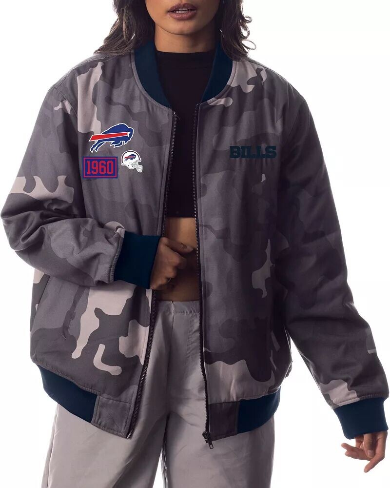 

Серый женский бомбер с камуфляжным принтом The Wild Collective Buffalo Bills