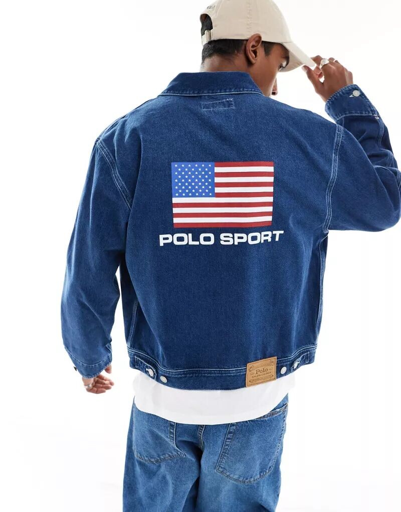 

Голубая джинсовая куртка дальнобойщика с логотипом Polo Ralph Lauren