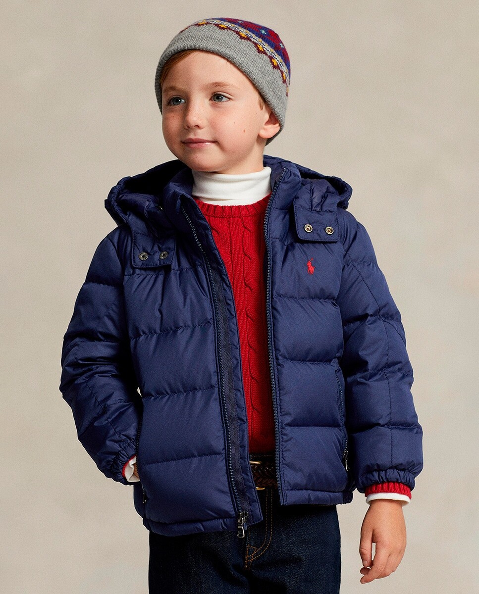 

Пуховик для мальчика темно-синего цвета с капюшоном Polo Ralph Lauren, темно-синий