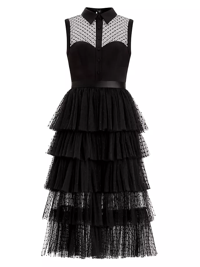 

Многослойное платье-миди с рюшами Zac Posen, черный