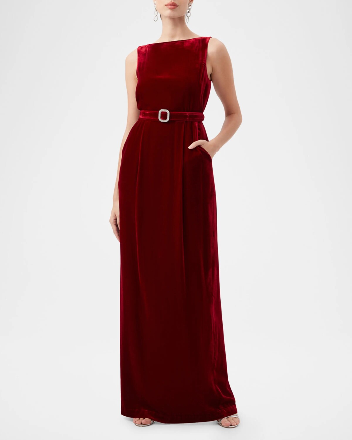 

Бархатное платье с воротником-стойкой Vedda Bateau Trina Turk, цвет Vixen Red