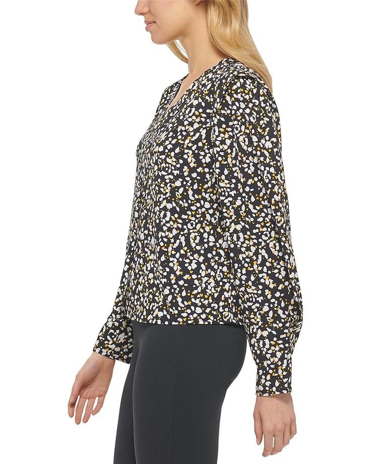 

Топ DKNY Printed Crop V-Neck Top, цвет Black Golden Spice Multi
