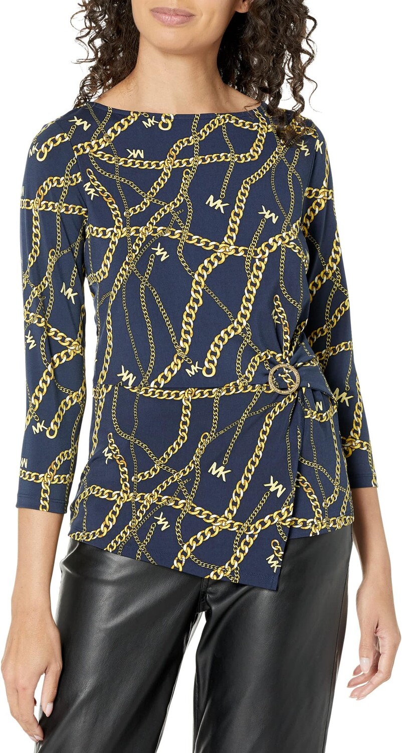 

Топ с рукавами 3/4 и перекрученной цепочкой MICHAEL Michael Kors, цвет Midnight Blue
