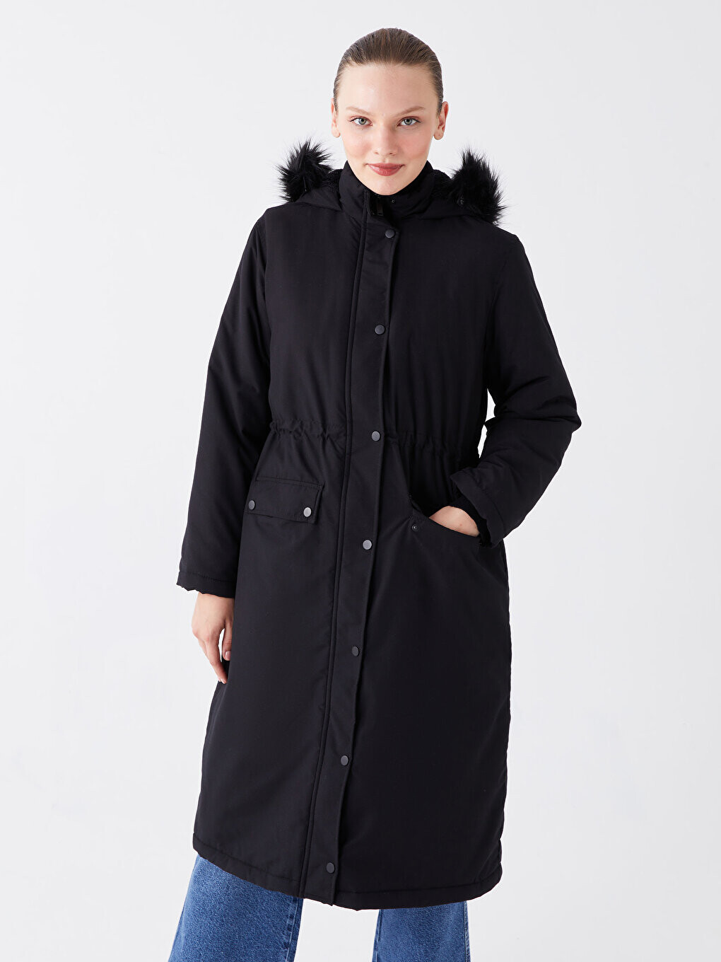

Женская однотонная парка с капюшоном LCW Modest, черный