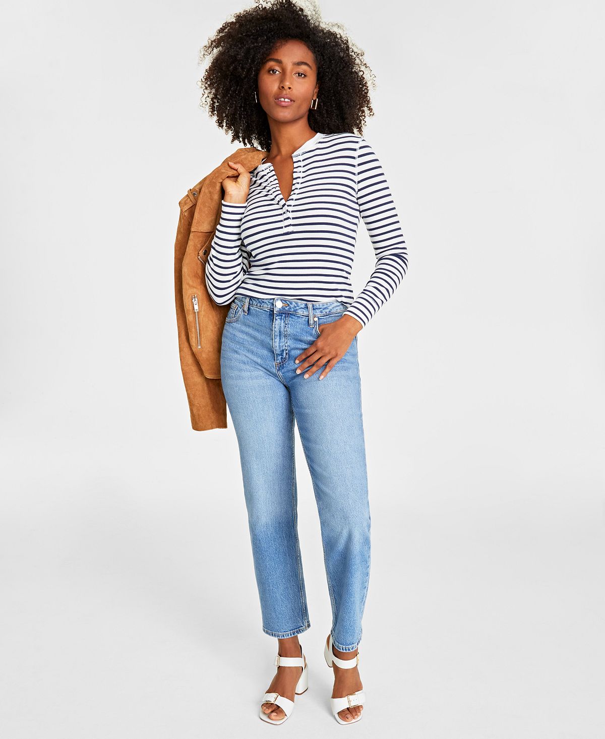цена Женские джинсы прямого кроя с высокой посадкой, стандартной и короткой длины On 34th, синий