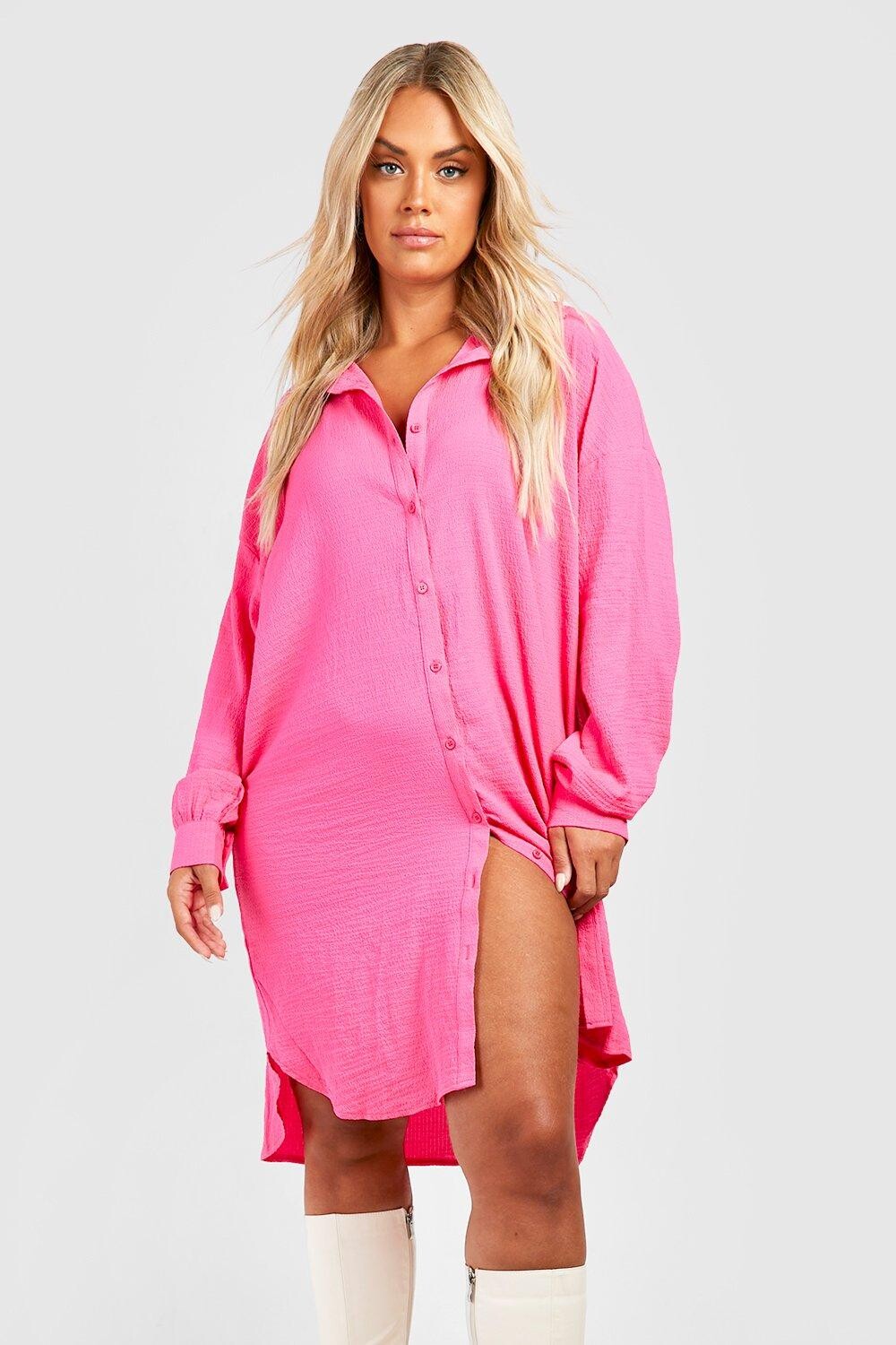 

Длинная рубашка плюс с текстурой Boohoo, розовый