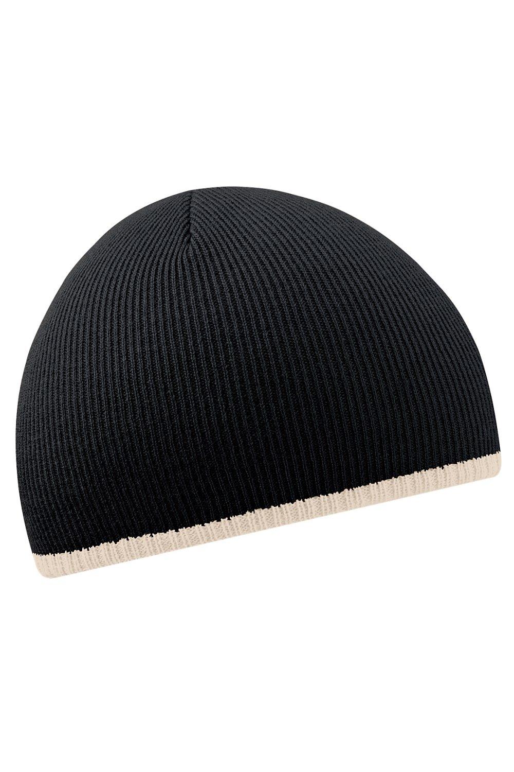 Двухцветная вязаная зимняя шапка-бини Beechfield, черный