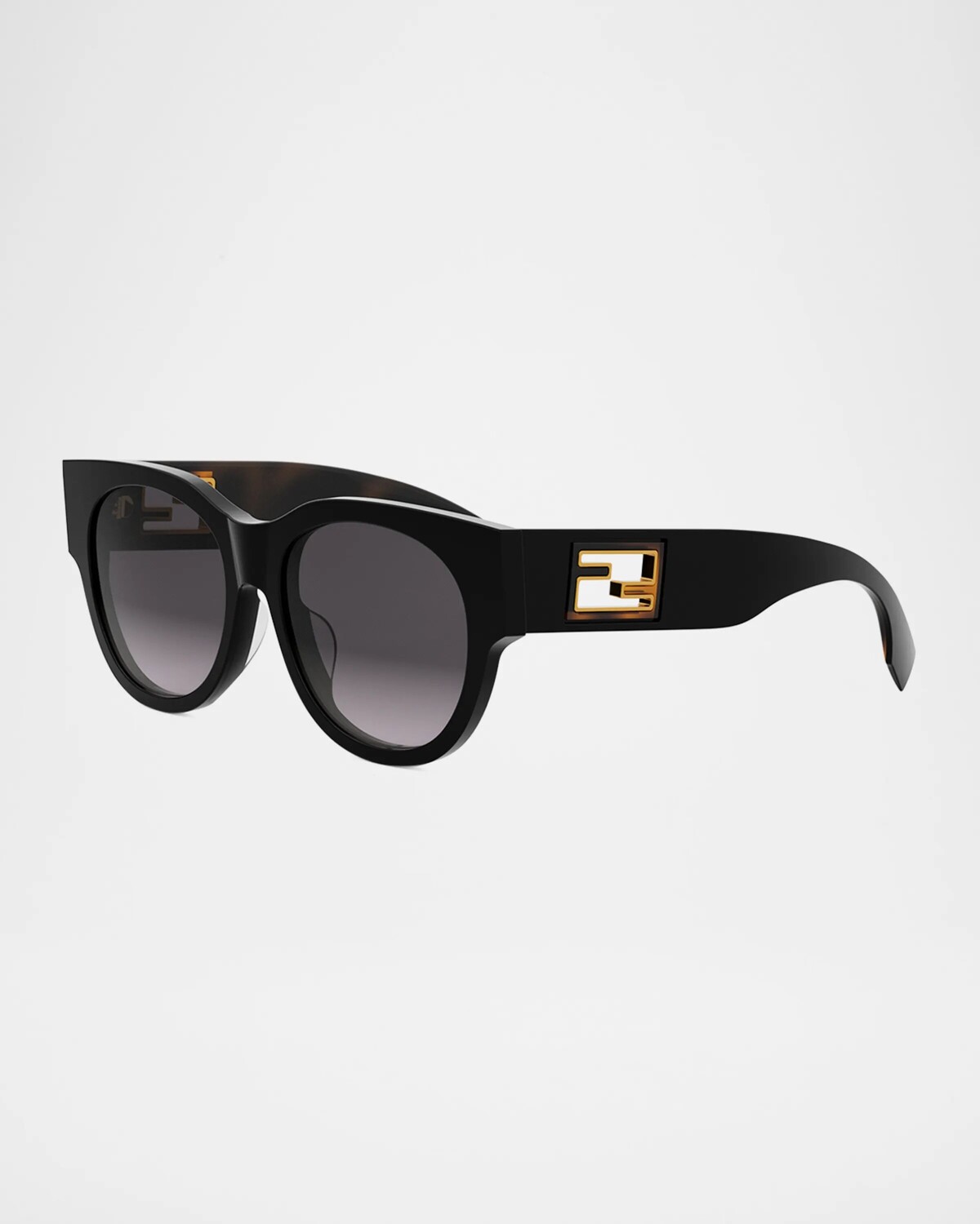 

Круглые солнцезащитные очки Baguette с логотипом из ацетата и нейлона Fendi, цвет Shiny Black Gradient Smoke