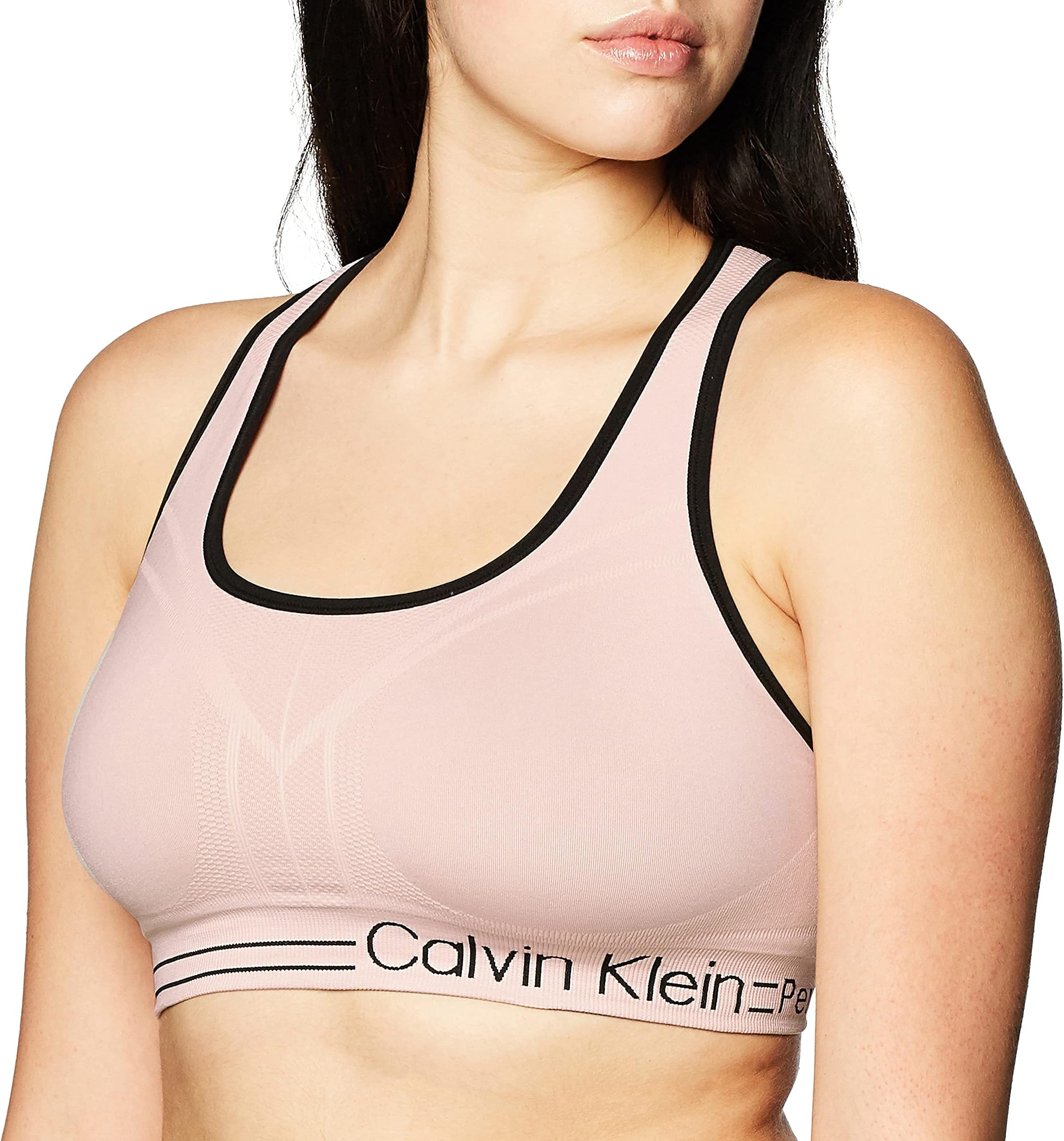 Женский двусторонний бесшовный спортивный бюстгальтер средней ударопрочности, впитывающий влагу Calvin Klein, цвет Seashell