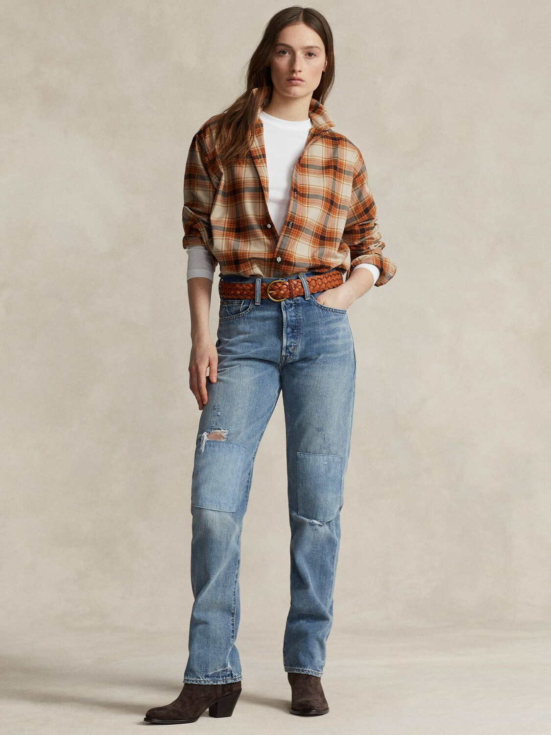 

Рубашка из хлопка с начесом в клетку Polo Ralph Lauren, светло-коричневый/разноцветный