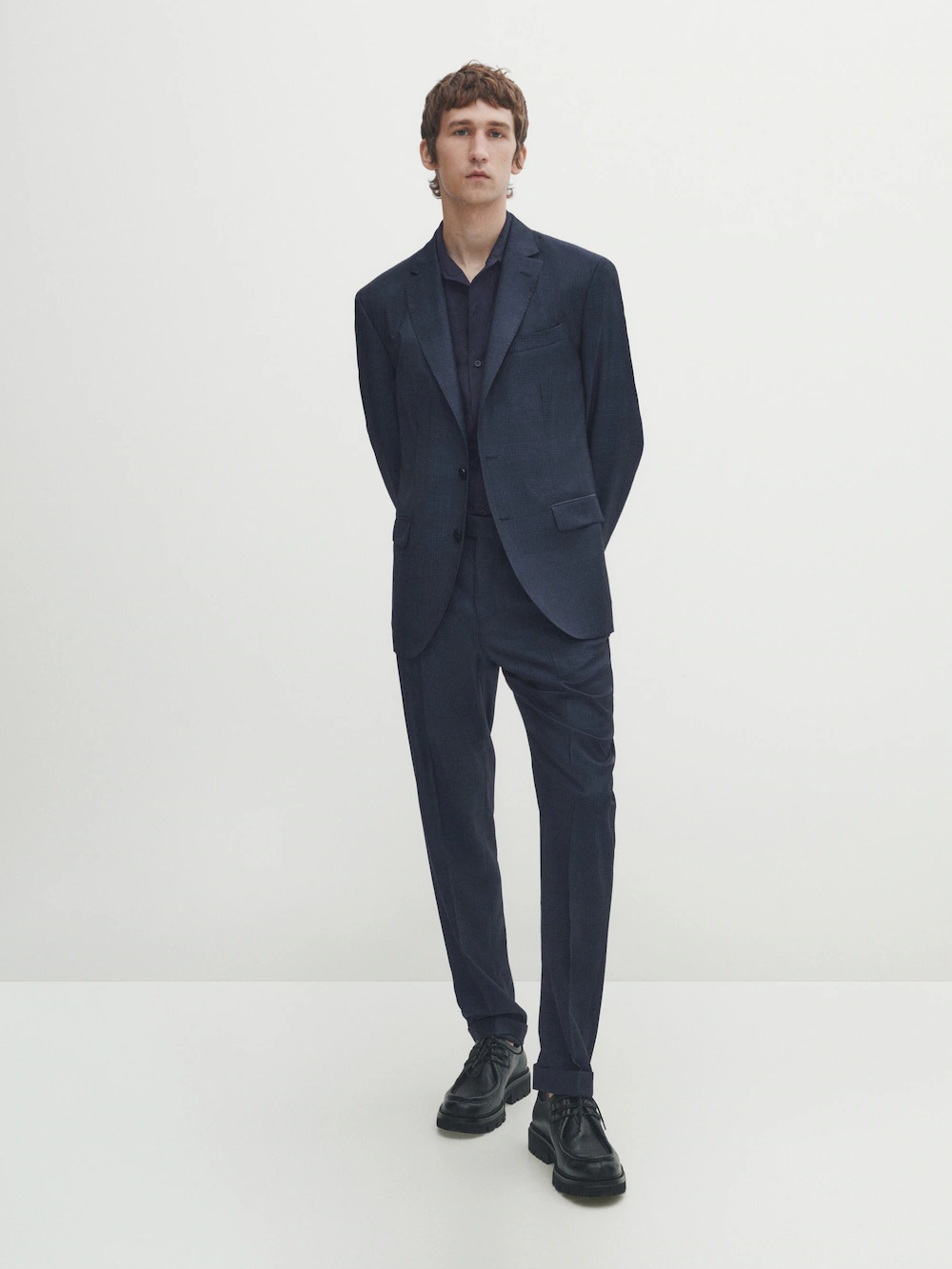 

Темно-синие брюки из шерсти в клетку Massimo Dutti, синий