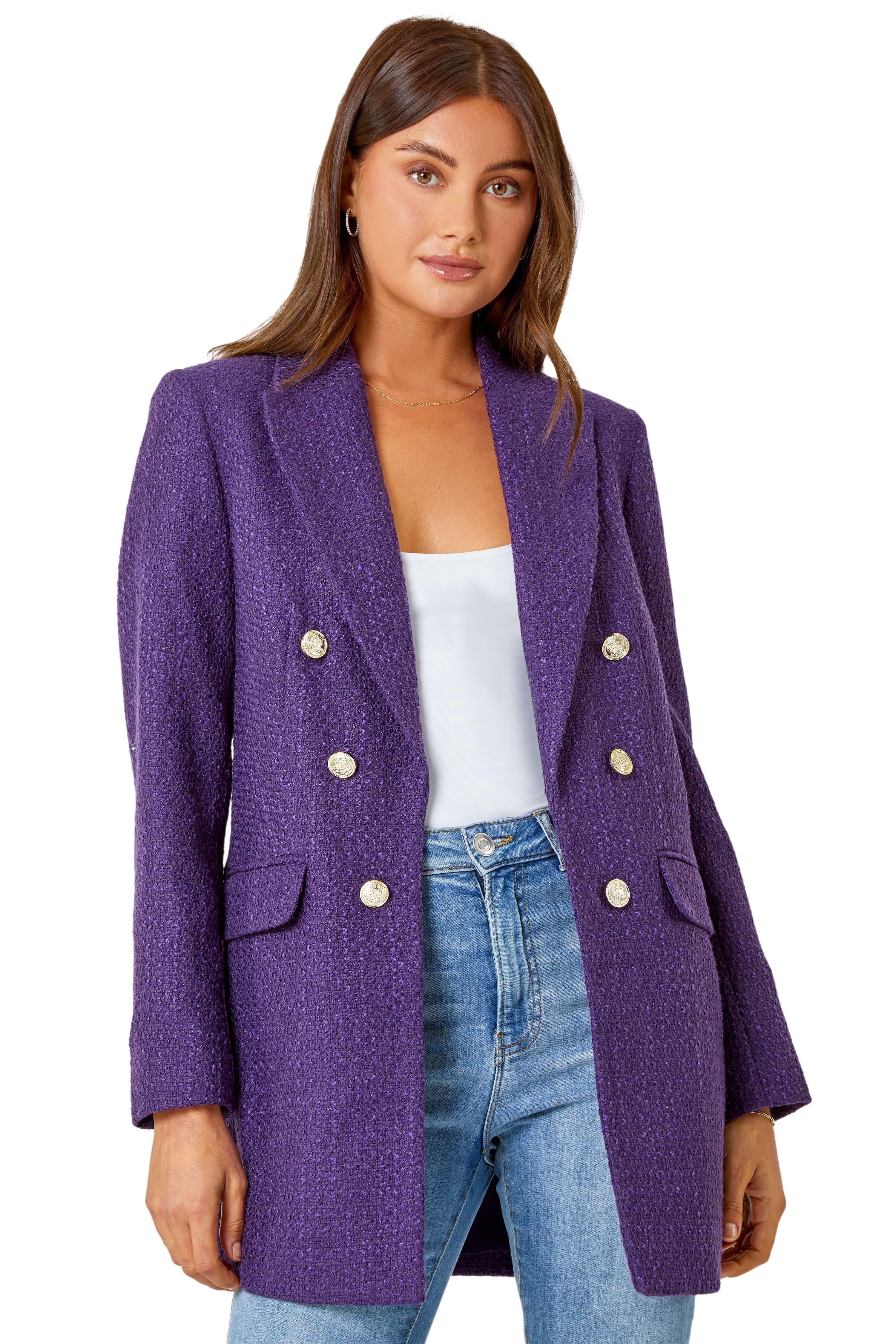 Удлиненная куртка-букле строгого кроя Roman, фиолетовый укороченный жакет букле i am studio xs