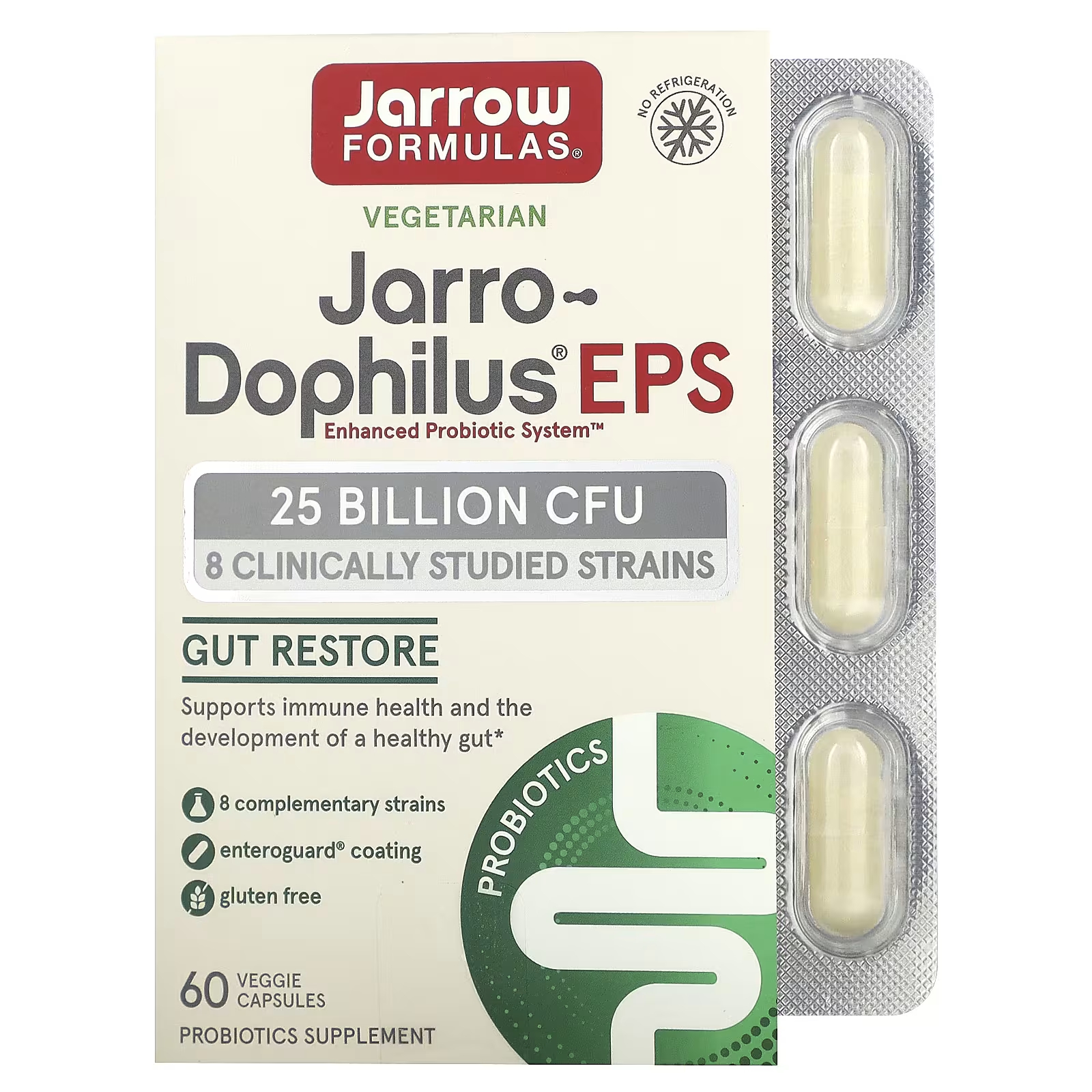 Добавка с пробиотиком Jarrow Formulas Jarro-Dophilus EPS, 60 растительных капсул веганские jarro dophilus plus fos 300 растительных капсул jarrow formulas