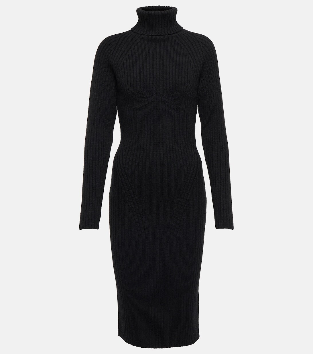 

Платье миди из натуральной шерсти в рубчик TOM FORD, черный