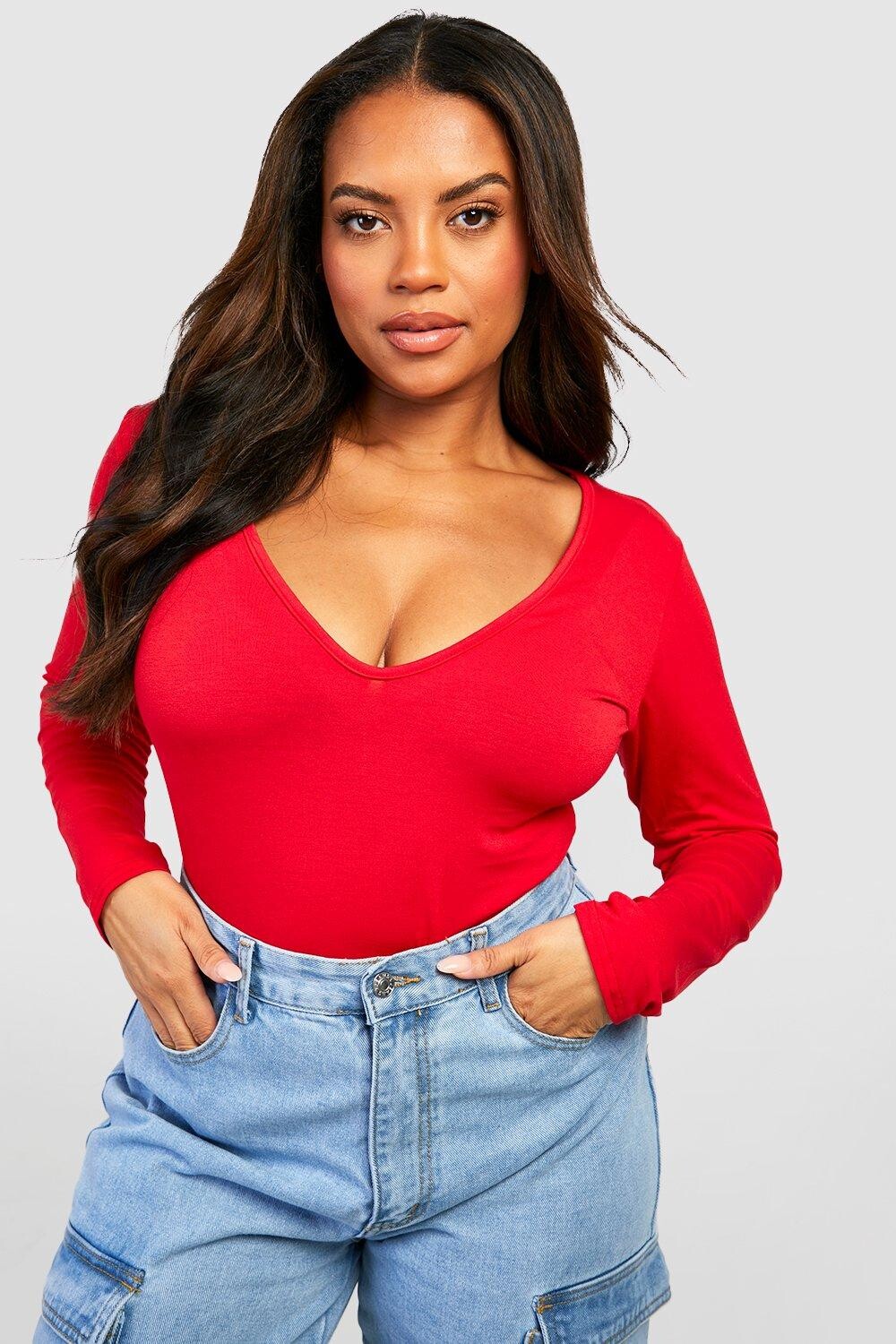 

Базовое боди plus plunge Boohoo, красный