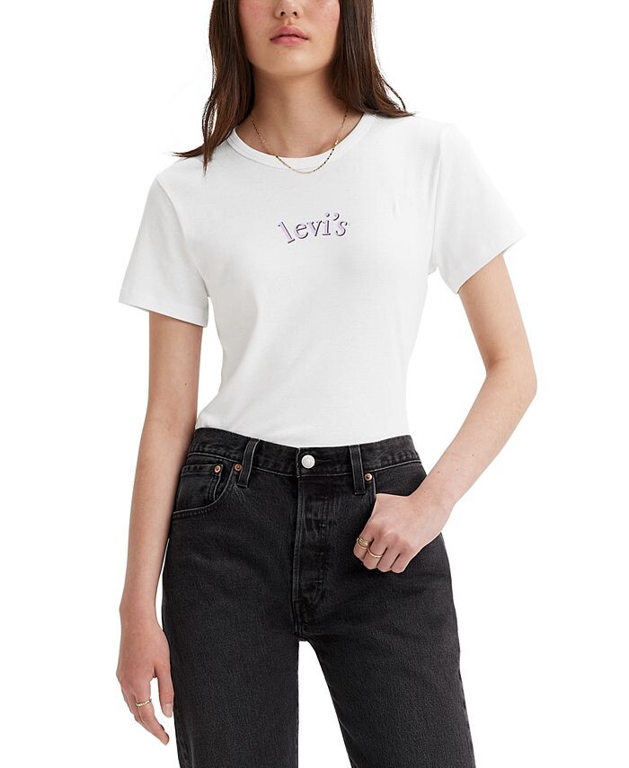 

Женская хлопковая футболка с короткими рукавами и рисунком Rickie Levi's, белый