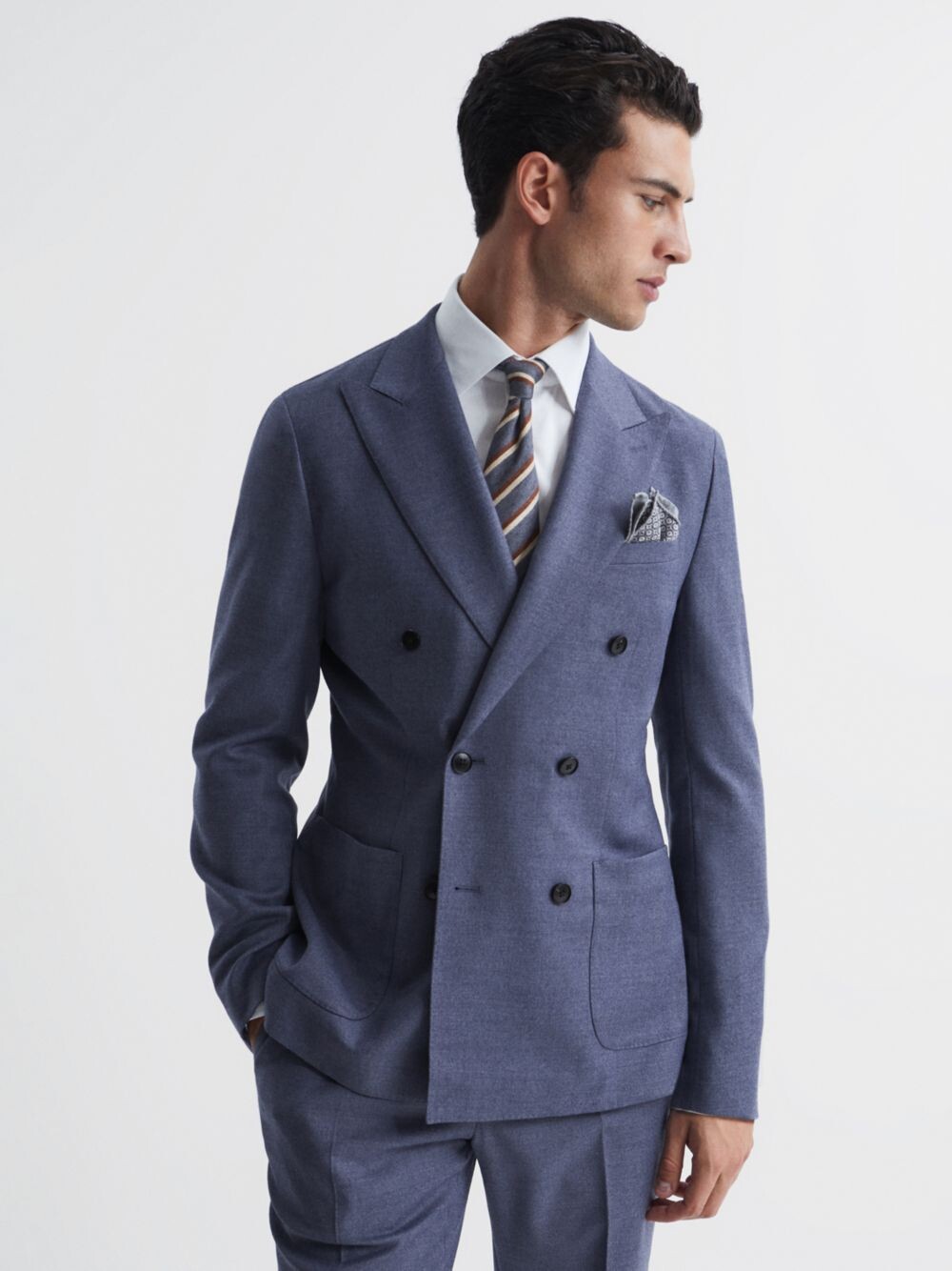 

Двубортный шерстяной пиджак Reiss Marquee, цвет Airforce Blue