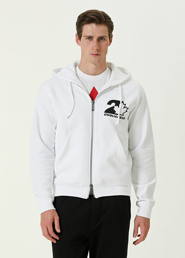 

Белый свитшот с капюшоном и логотипом Dsquared2
