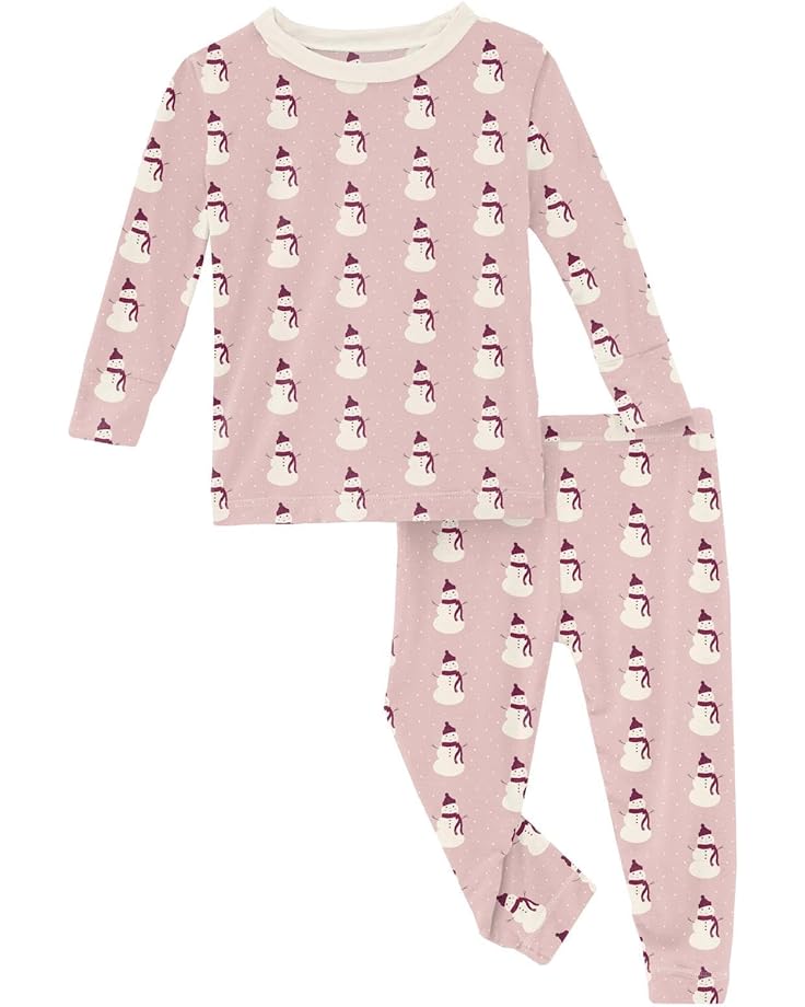 Пижамный комплект Kickee Pants Print Long Sleeve Pajama Set, цвет Baby Rose Tiny Snowman