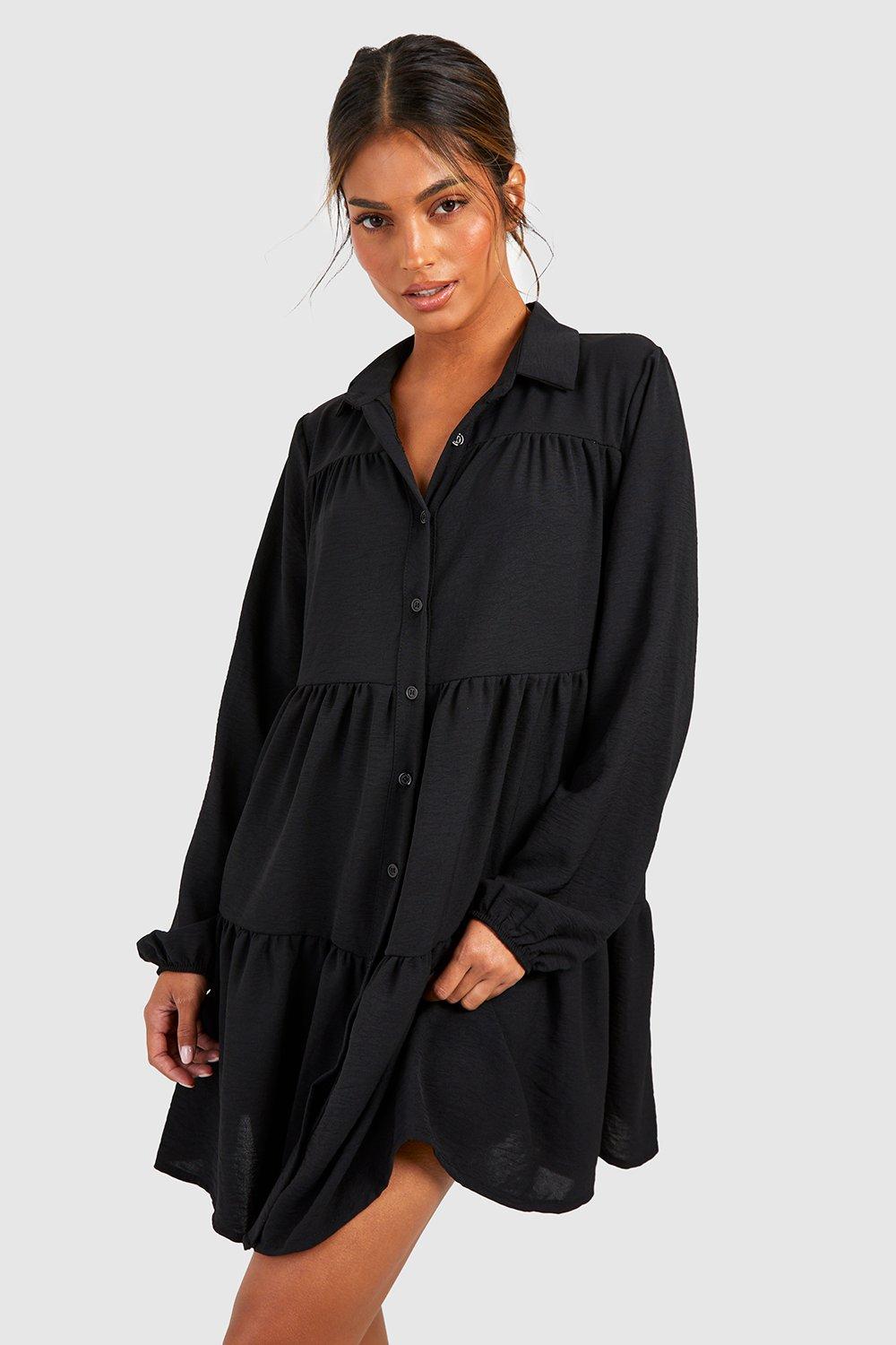 Многоярусное свободное платье-рубашка boohoo, черный toptop чёрное платье рубашка toptop