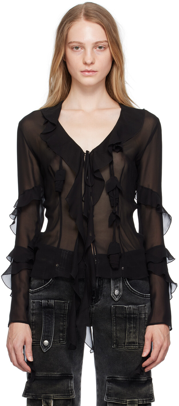 

Черная блузка с рюшами Blumarine