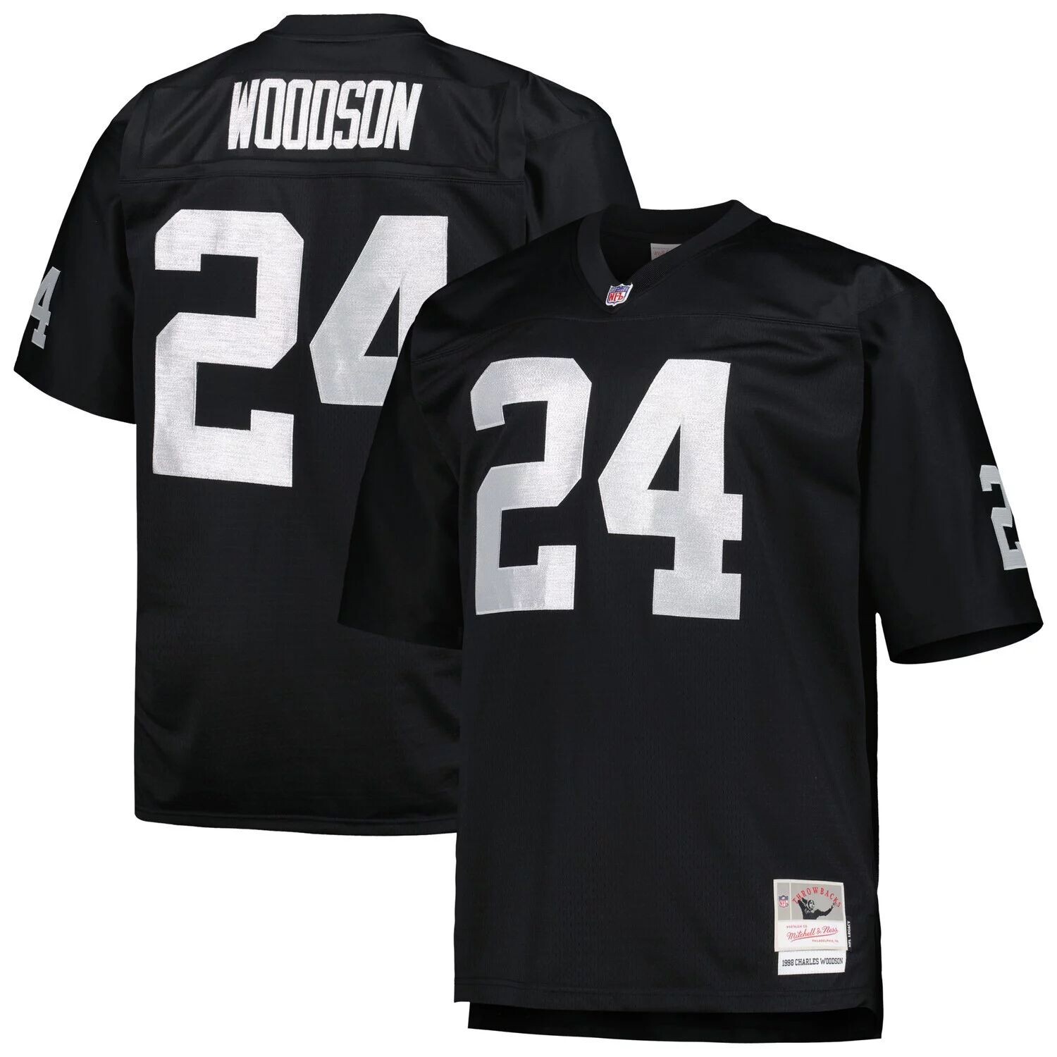 

Мужская черная футболка Mitchell & Ness Charles Woodson Las Vegas Raiders Big & Tall 1998 года, реплика вышедшего на пенсию игрока, Черный