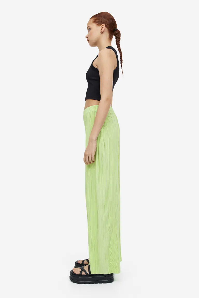 Плиссированные трикотажные брюки H&M, зеленый