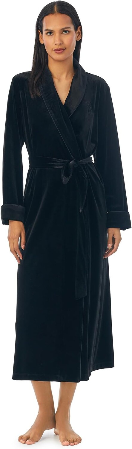 

Халат Velvet Long Shawl Collar Robe LAUREN Ralph Lauren, черный