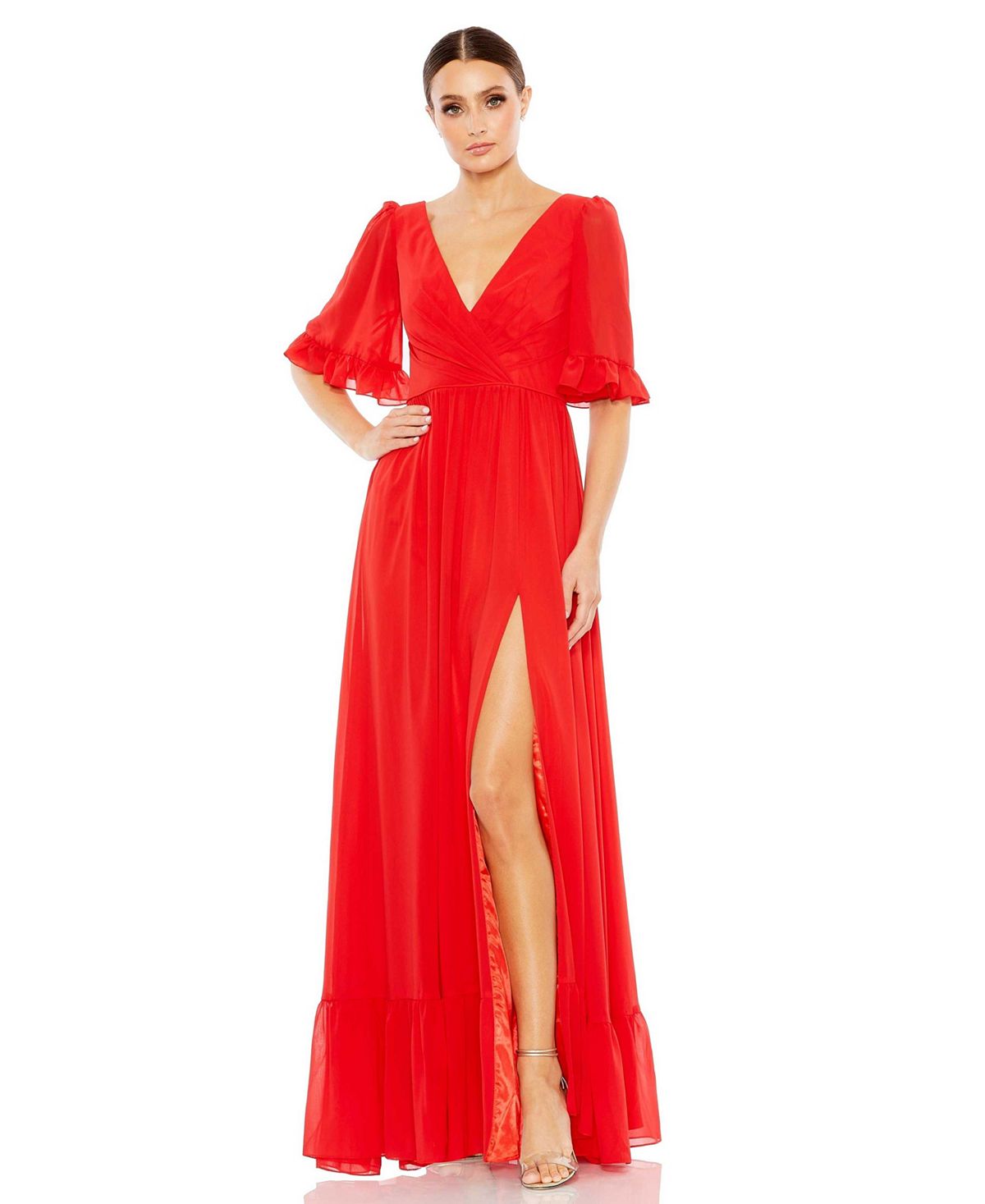 Женское платье трапециевидной формы с запахом и оборками Ieena MAC DUGGAL, красный