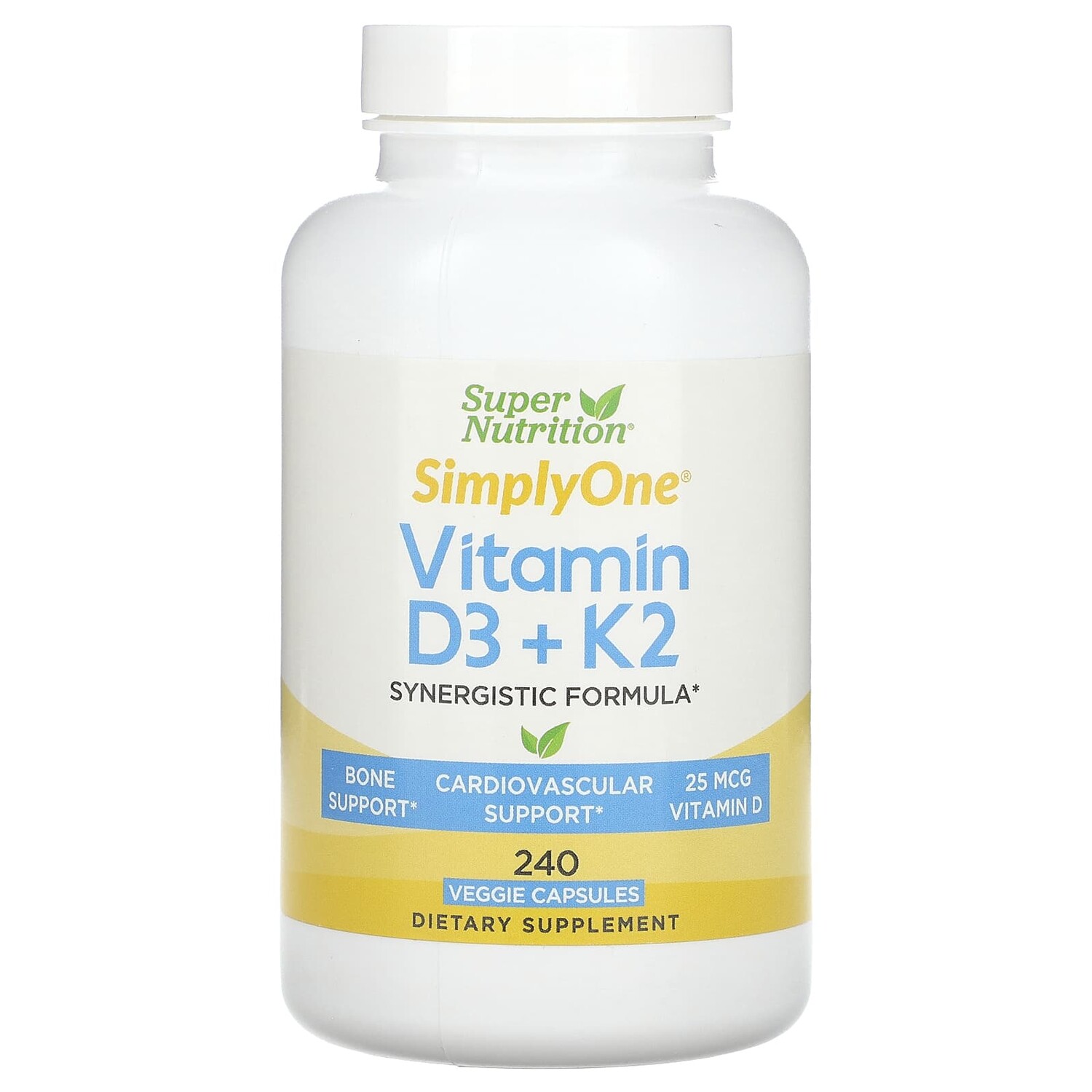 

Витамины D3 и К2, 240 растительных капсул, Super Nutrition