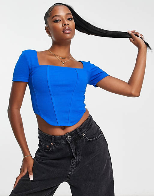 

Синий приталенный корсетный топ River Island Petite