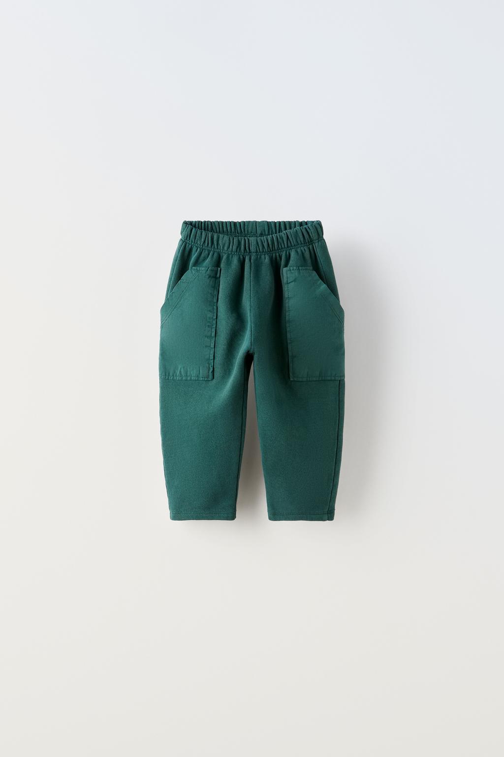 Плюшевые брюки с несколькими карманами ZARA, зеленоватый