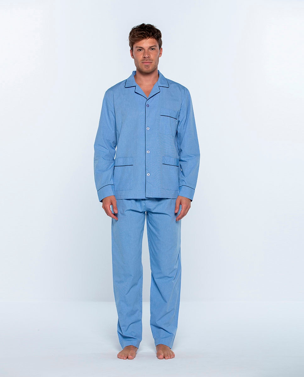 Мужская длинная пижама из ткани синего цвета Punto Blanco, синий цена и фото