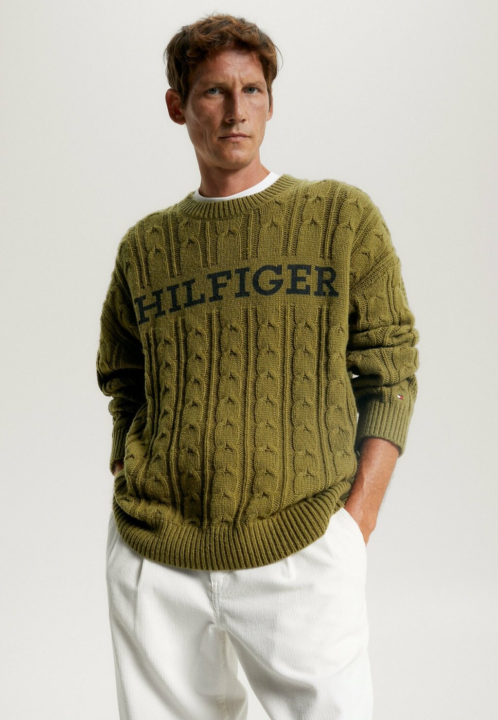 

Свитер CABLE MONOTYPE CREW NECK Tommy Hilfiger, принт зеленого неба пустыни, Зеленый