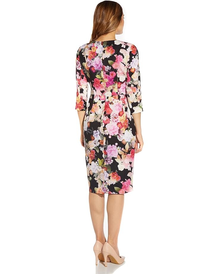 

Платье Adrianna Papell Printed Stretch Crepe Tie Front Dress, черный мульти