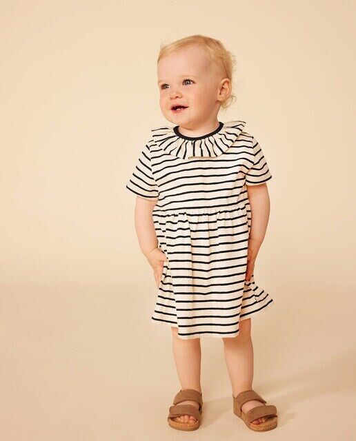 

Детское трикотажное платье с короткими рукавами Petit Bateau, синий
