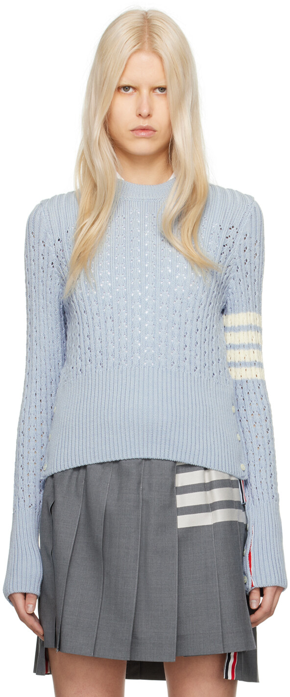 

Синий свитер с 4 полосками Thom Browne, цвет Light blue