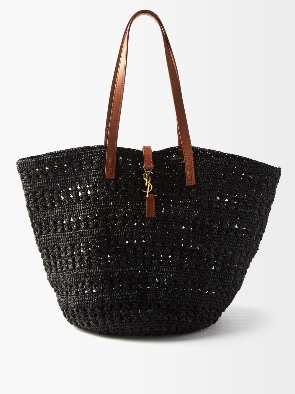 

Сумка panier ysl из кожи и рафии, связанная крючком Saint Laurent, черный