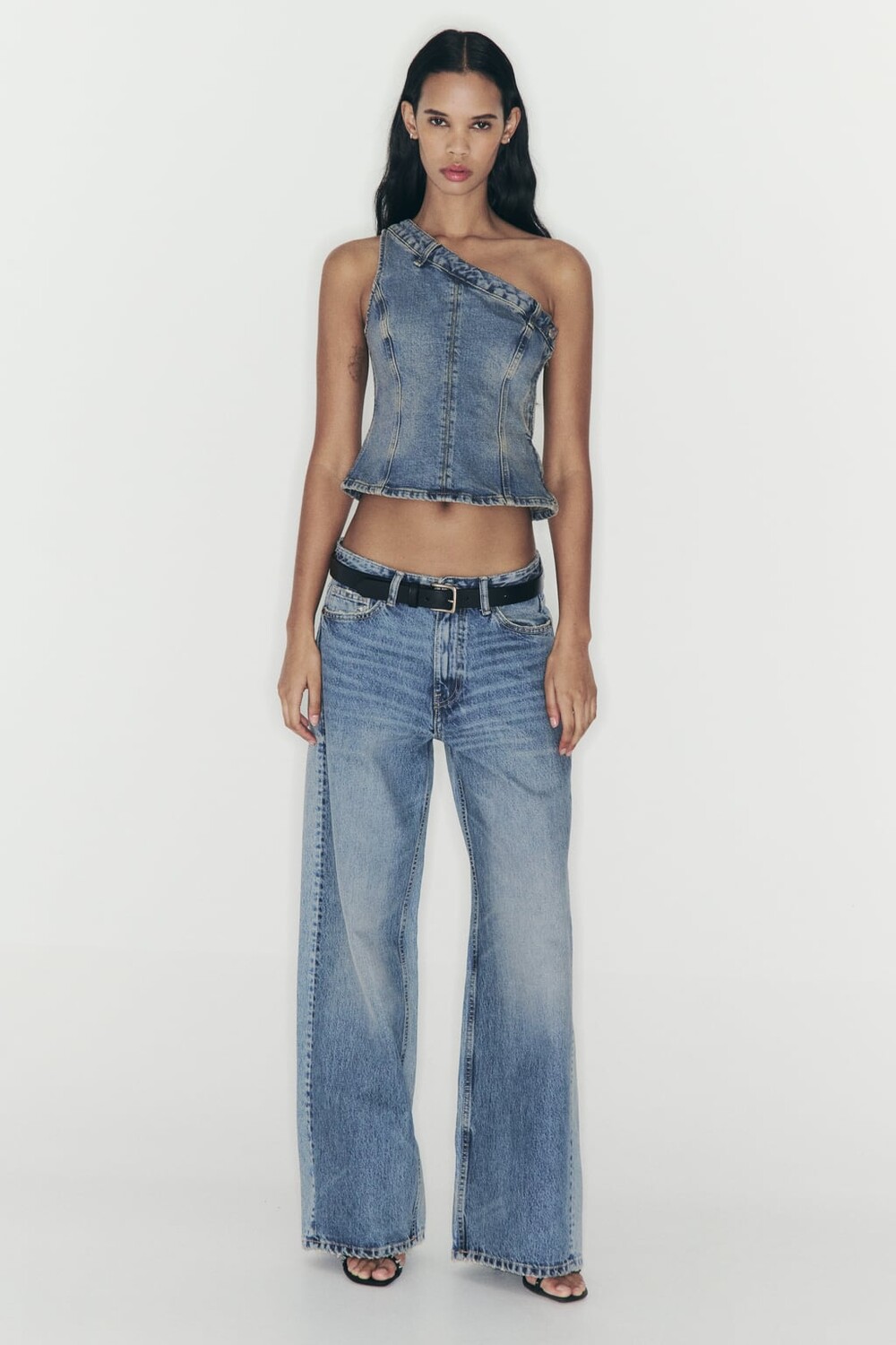 

Джинсовый топ асимметричного кроя trf ZARA, синий