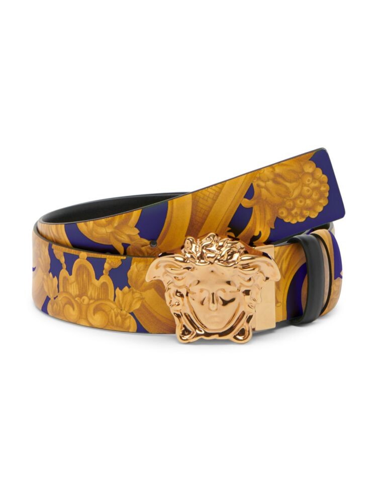 

Двусторонний кожаный ремень с декором Medusa Versace, цвет Navy Cobalt Gold