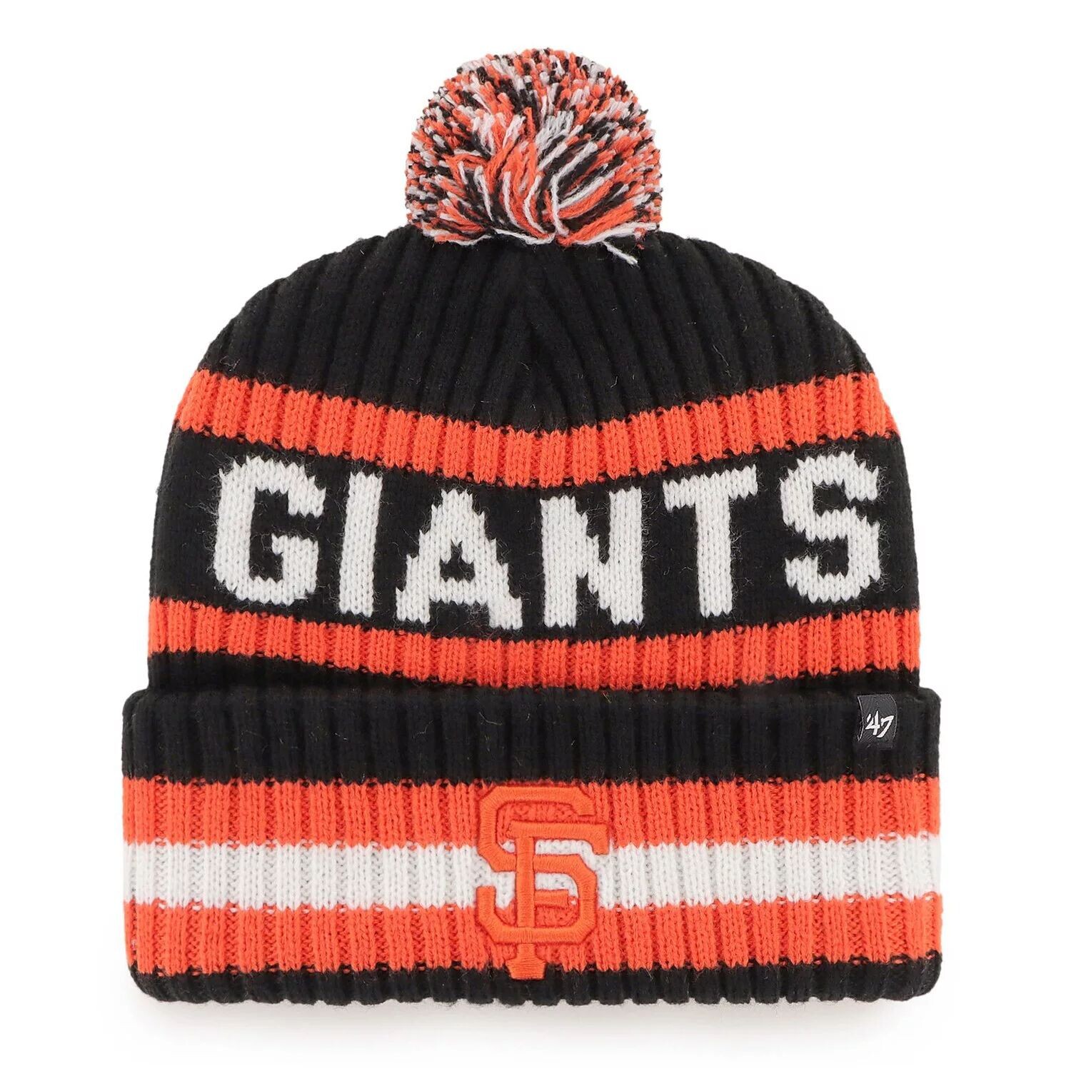 

Мужская черная вязаная шапка San Francisco Giants Bering '47 с манжетами и помпоном 47 Brand