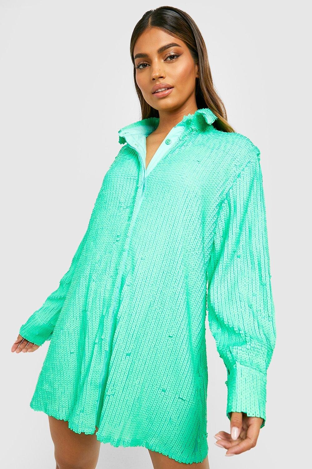

Рубашка оверсайз brights с пайетками Boohoo, лаймовый