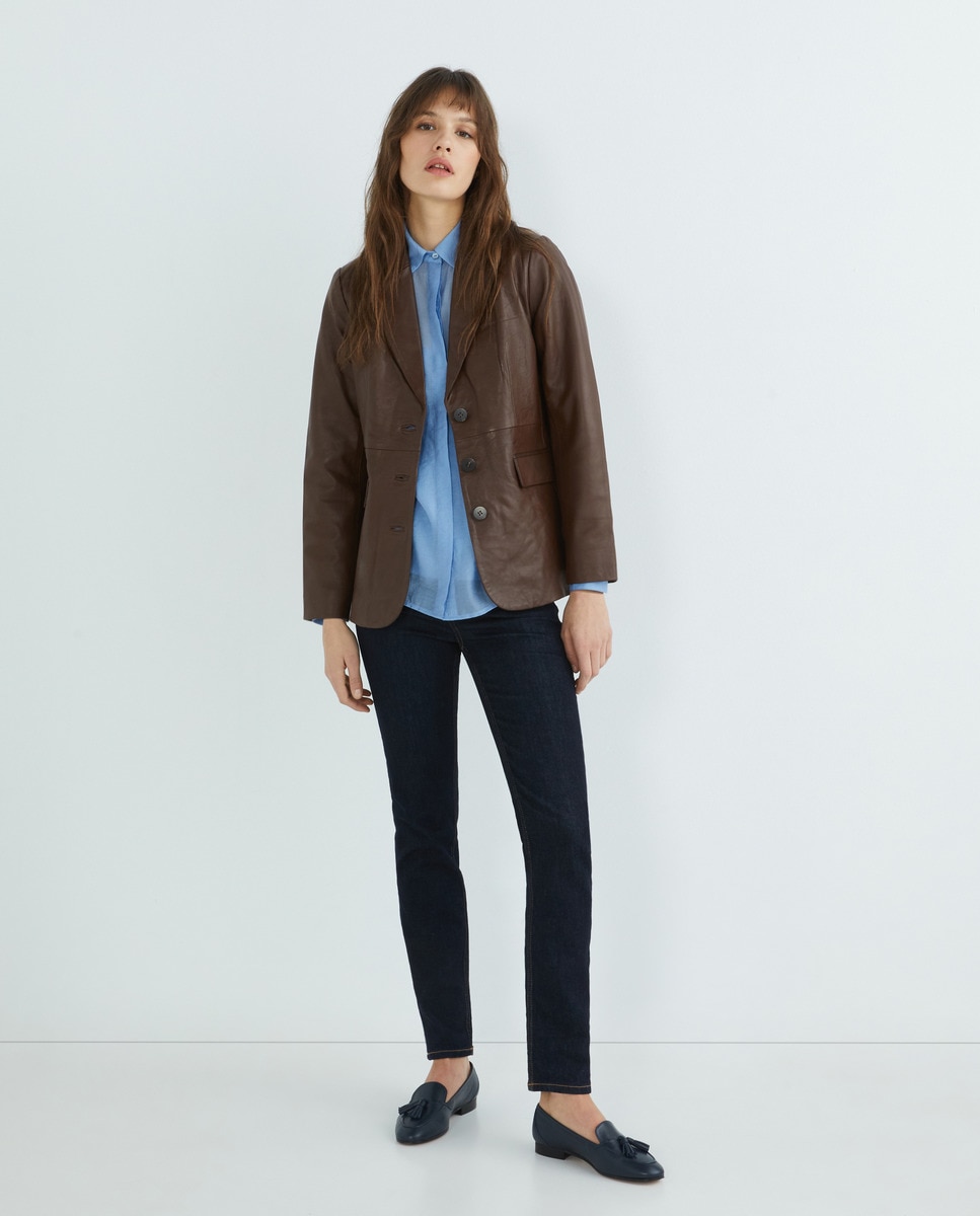 Женский пиджак из гладкой кожи Yas, коричневый цена и фото