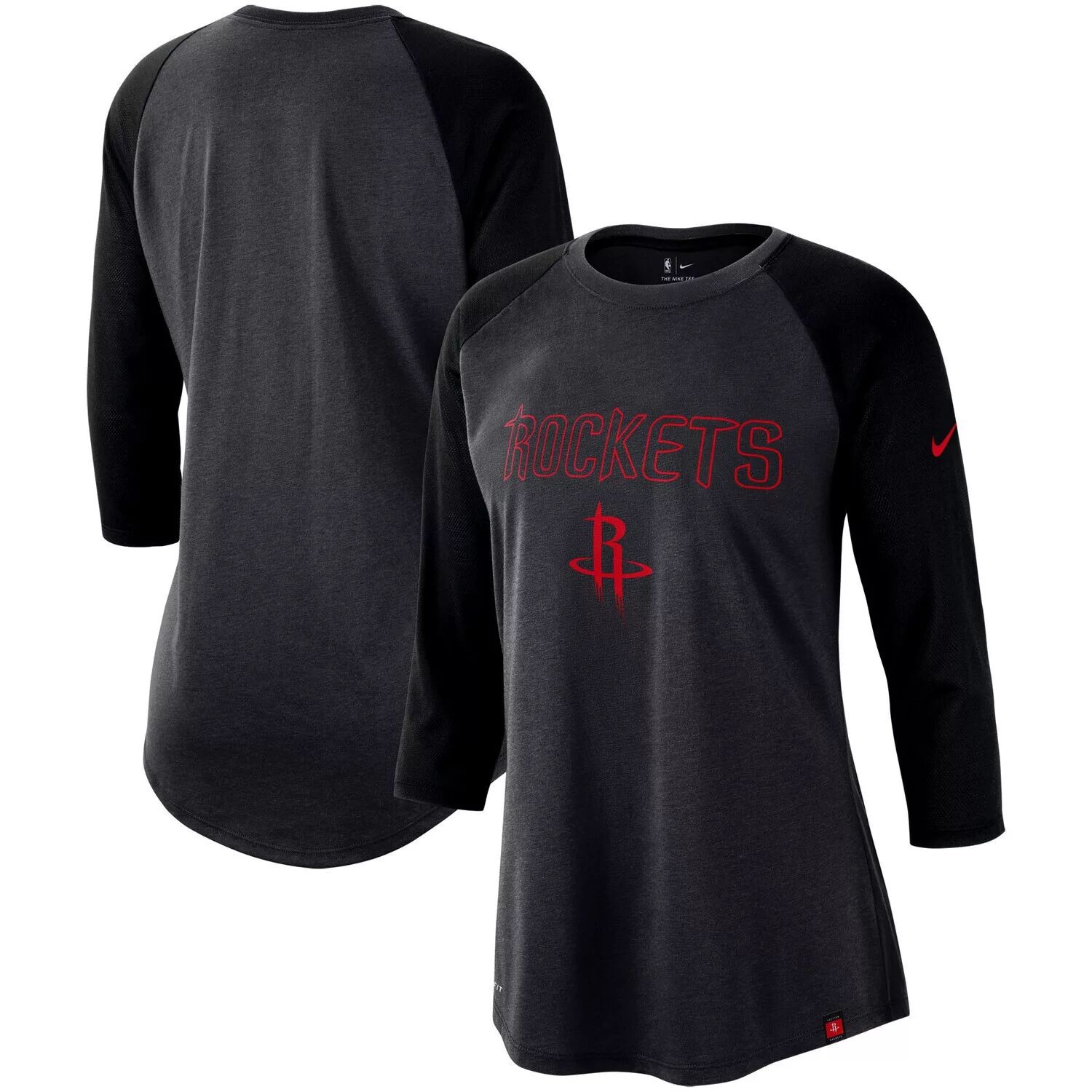 

Женская футболка темно-серого/черного цвета с логотипом Nike Houston Rockets Wordmark Performance с рукавами реглан 3/4 Nike