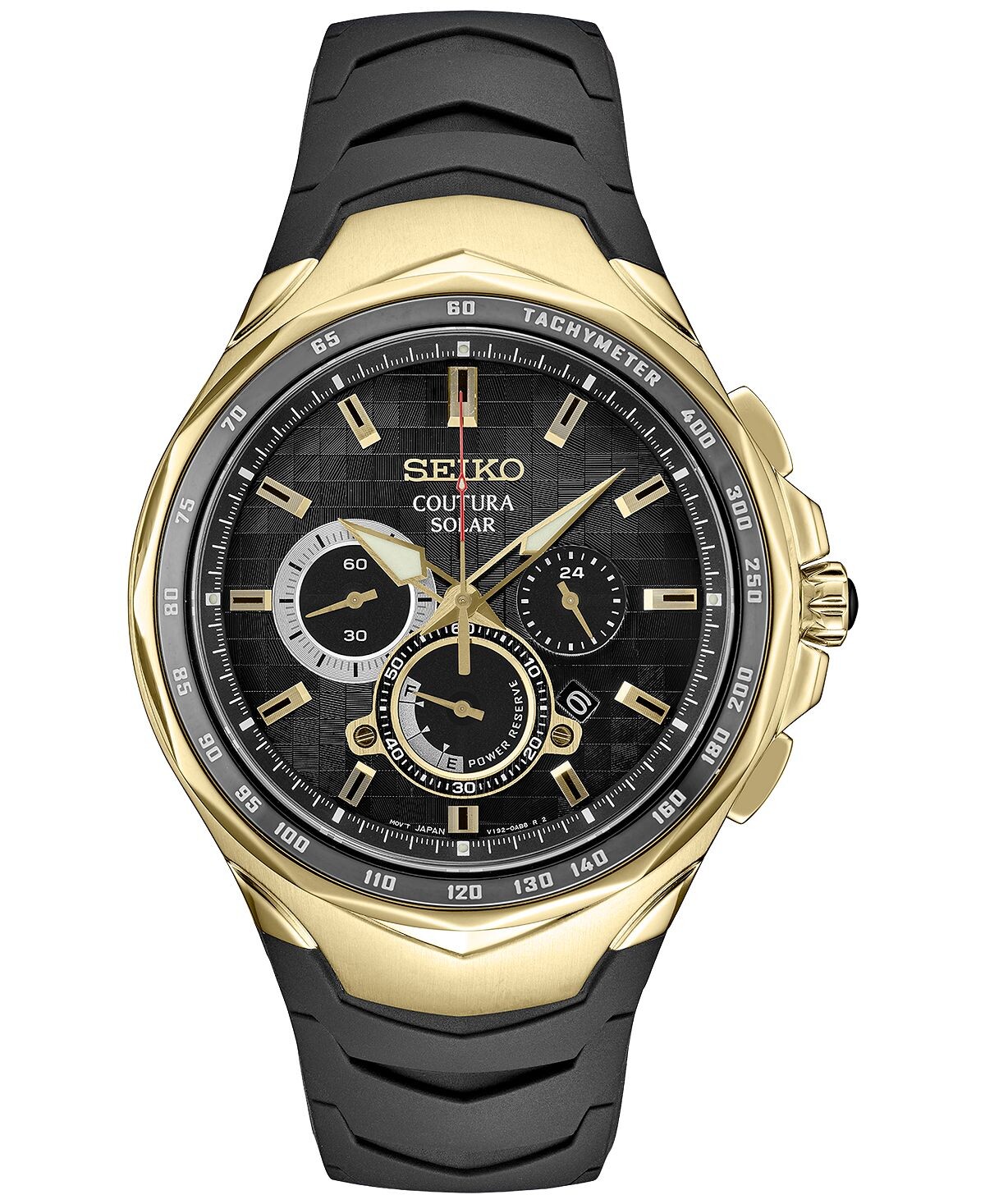

Мужские часы с хронографом Coutura Solar, черный каучуковый ремешок, 46 мм Seiko