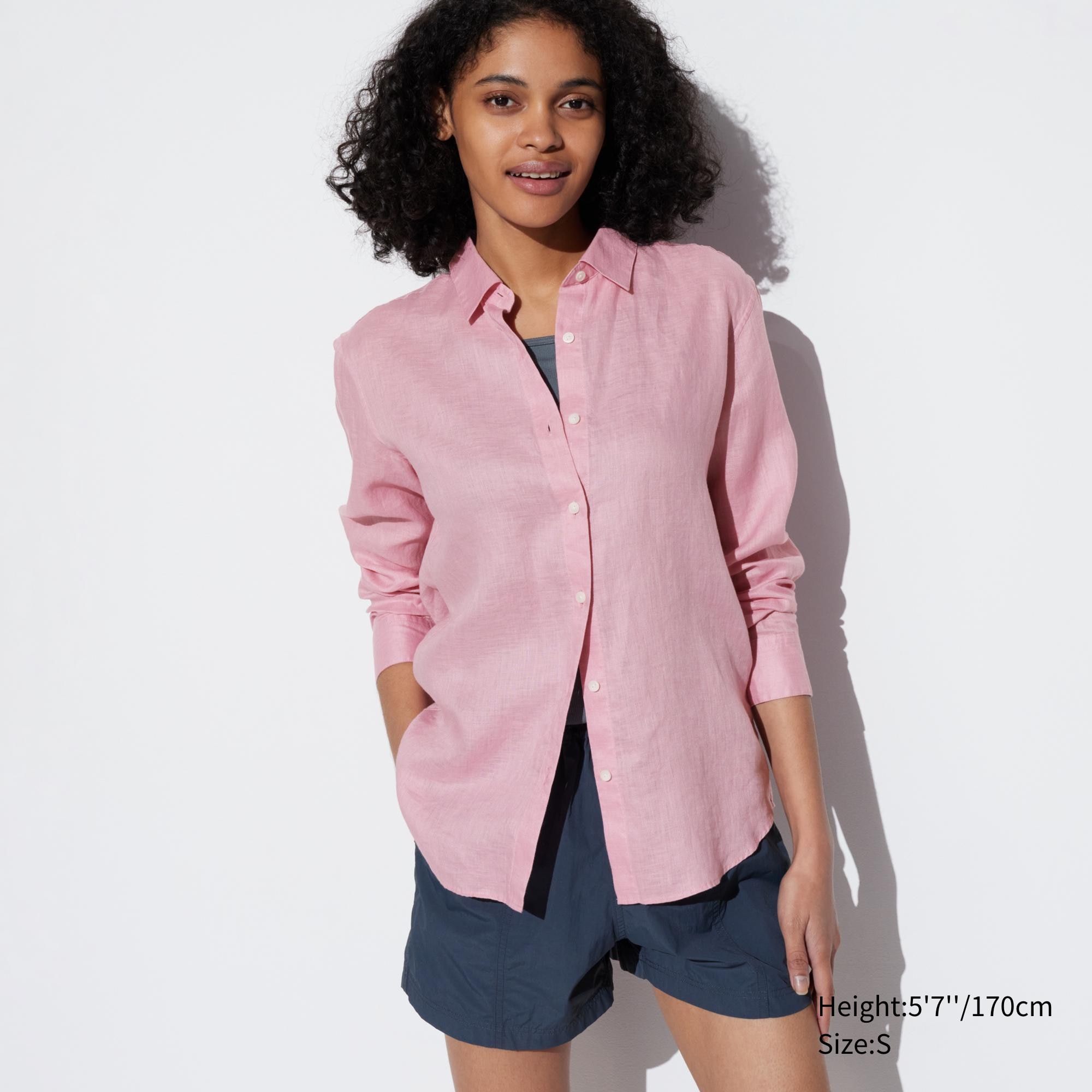 Рубашка UNIQLO льняная, светло-розовый рубашка uniqlo размер m розовый