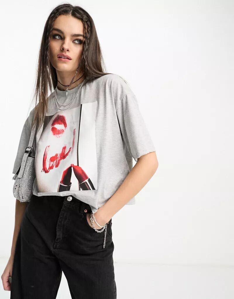 

Серая футболка с помадой ASOS Lipstick, Серый